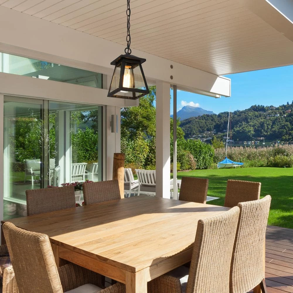 Modern Black Outdoor Hanging Light, Exton 1-Light Lantern Outdoor Patio Celing Pendant Light with Clear Glass Shade by Uolfin - Image 2