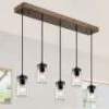 Modern Mason Jar Chandelier Light Firefly 5-Light Black Linear Island Pendant Light with Rustic Faux Wood Accent by Uolfin