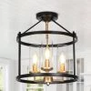 Modern Transitional Cage Semi-Flush Mount Light, 3-Light Black and Gold Farmhouse Ceiling Light with Clear Glass Shades by Uolfin