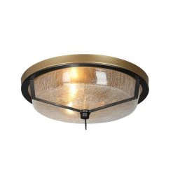 Modern Farmhouse Circle Flush Mount Lighting, 3-Light Gold Transitional Round Ceiling Lights with Crackle Glass Shade by Uolfin
