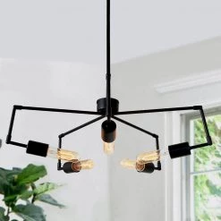 Modern Industrial Island Chandelier Lights, 5-Light Black Transitional Geometric Chandelier with Adjustable Lamp Arms by Uolfin
