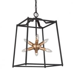 6-Light Black Industrial Metal Farmhouse Square Wide Cage Chandelier by Uolfin