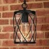 Modern Lantern Outdoor Hanging Light TORA 1-Light Black Drum Outdoor Pendant Light with Glass Shade by Uolfin