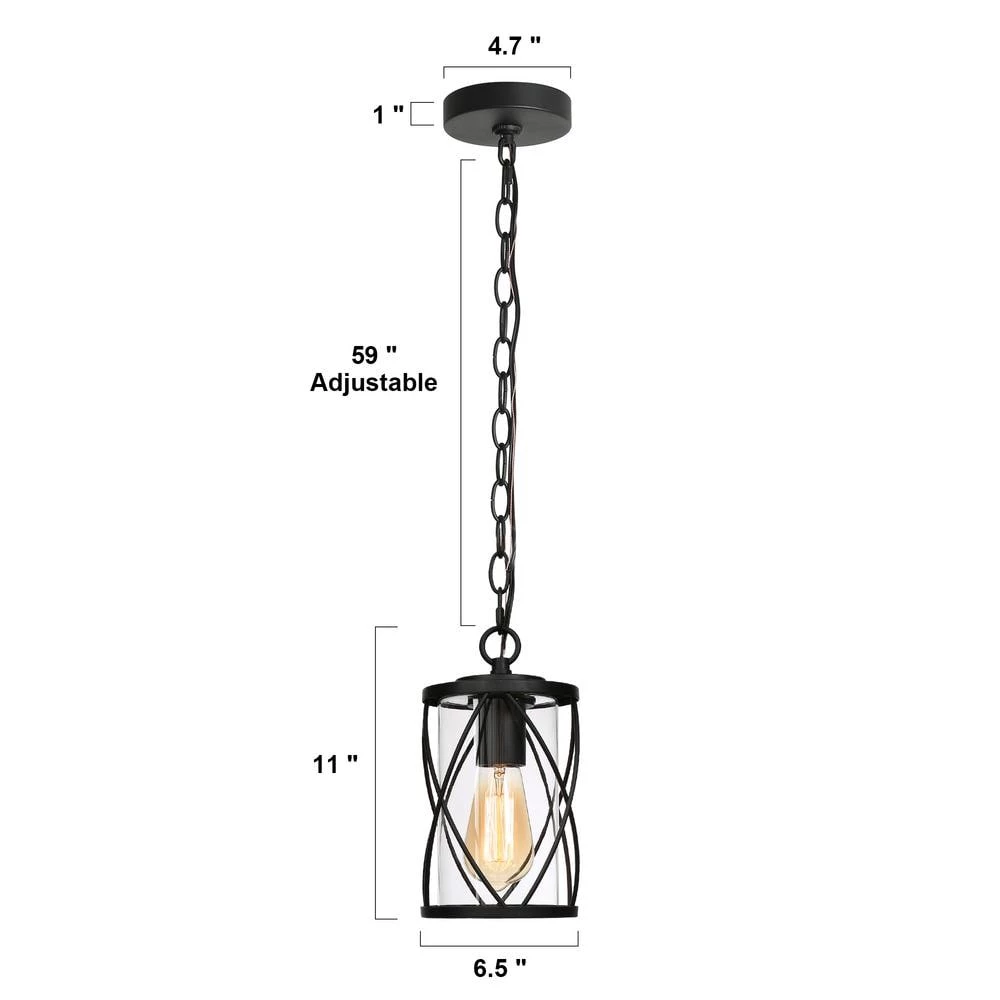 Modern Lantern Outdoor Hanging Light TORA 1-Light Black Drum Outdoor Pendant Light with Glass Shade by Uolfin - Image 4