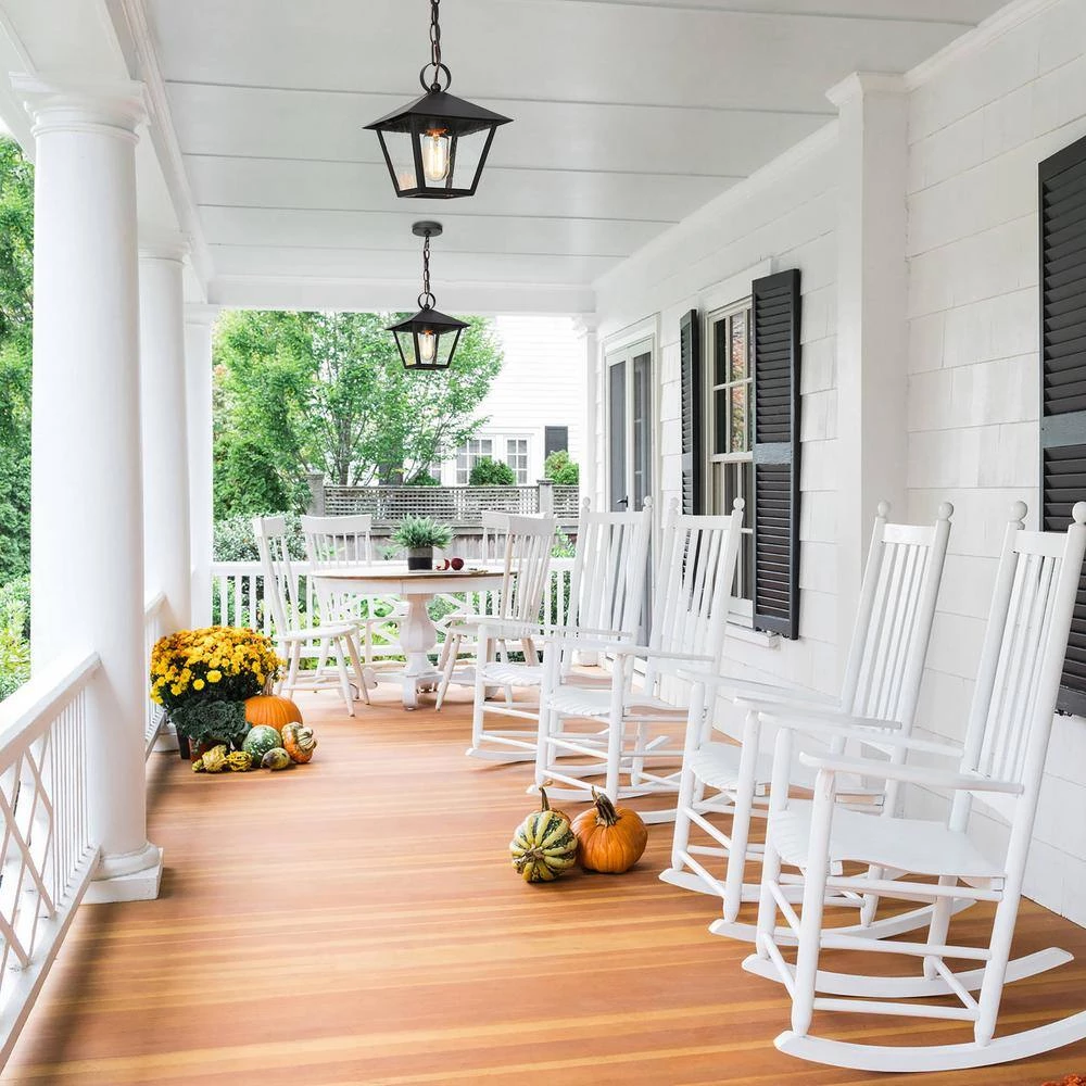 Farmhouse Black Outdoor Pendant Light, Jared 8.5 in. 1-Light Modern Cage Outdoor Ceiling Light with Seeded Glass Shade by Uolfin - Image 3