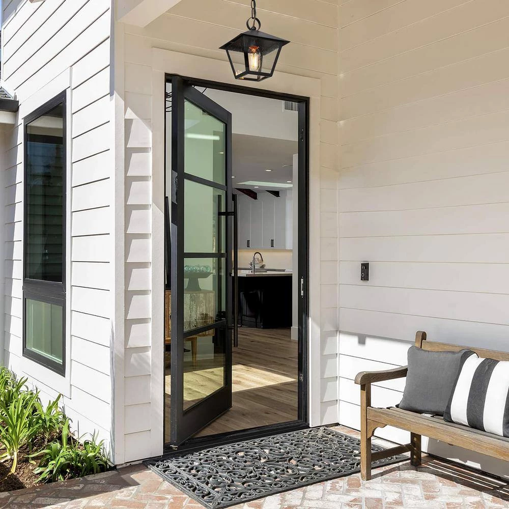 Farmhouse Black Outdoor Pendant Light, Jared 8.5 in. 1-Light Modern Cage Outdoor Ceiling Light with Seeded Glass Shade by Uolfin - Image 8