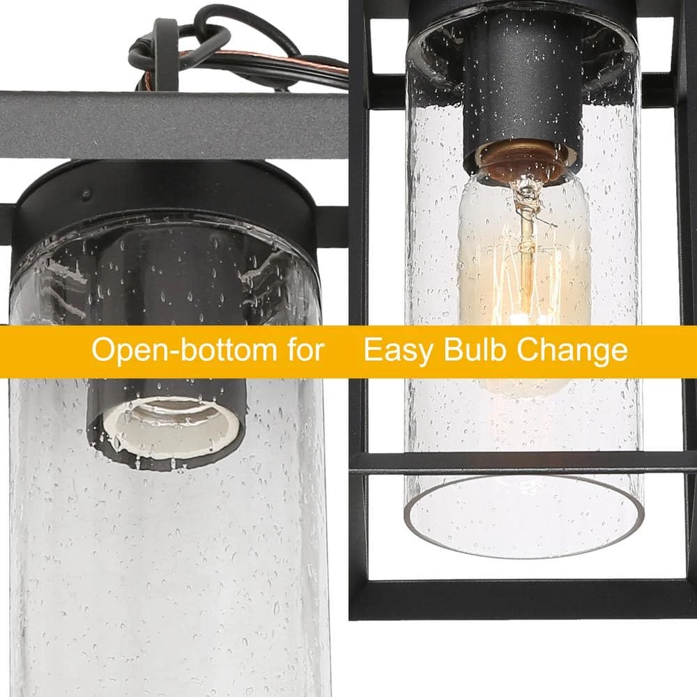 Modern Lantern Outdoor Hanging Light, Arie 1-Light Black Cage Outdoor Pendant Light with Seeded Glass Shade by Uolfin - Image 7