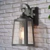 Farmhouse Black Outdoor Wall Sconce, 1-Light Modern Outdoor Wall Lantern Sconce with Rustic Seeded Glass Shade by Uolfin