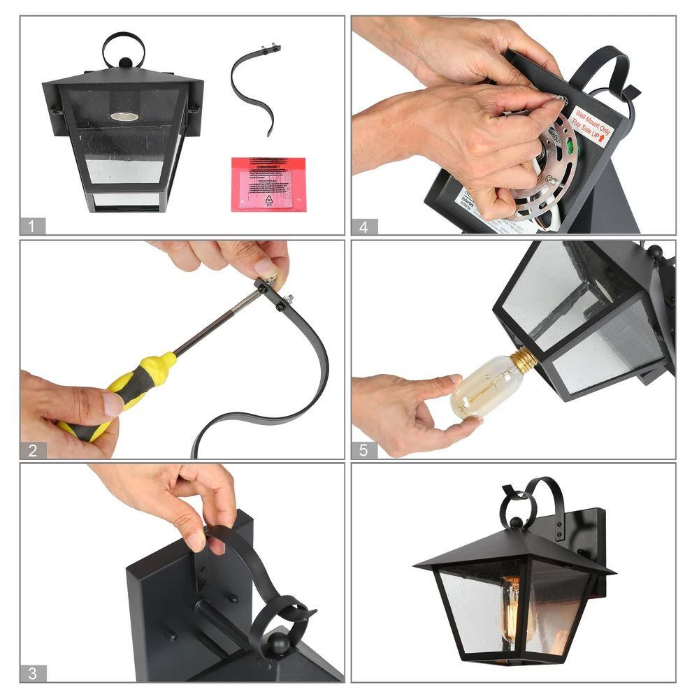 Farmhouse Black Outdoor Wall Light, 10 in. H 1-Light Modern Cage Outdoor Wall Lantern Sconce with Seeded Glass Shade by Uolfin - Image 7