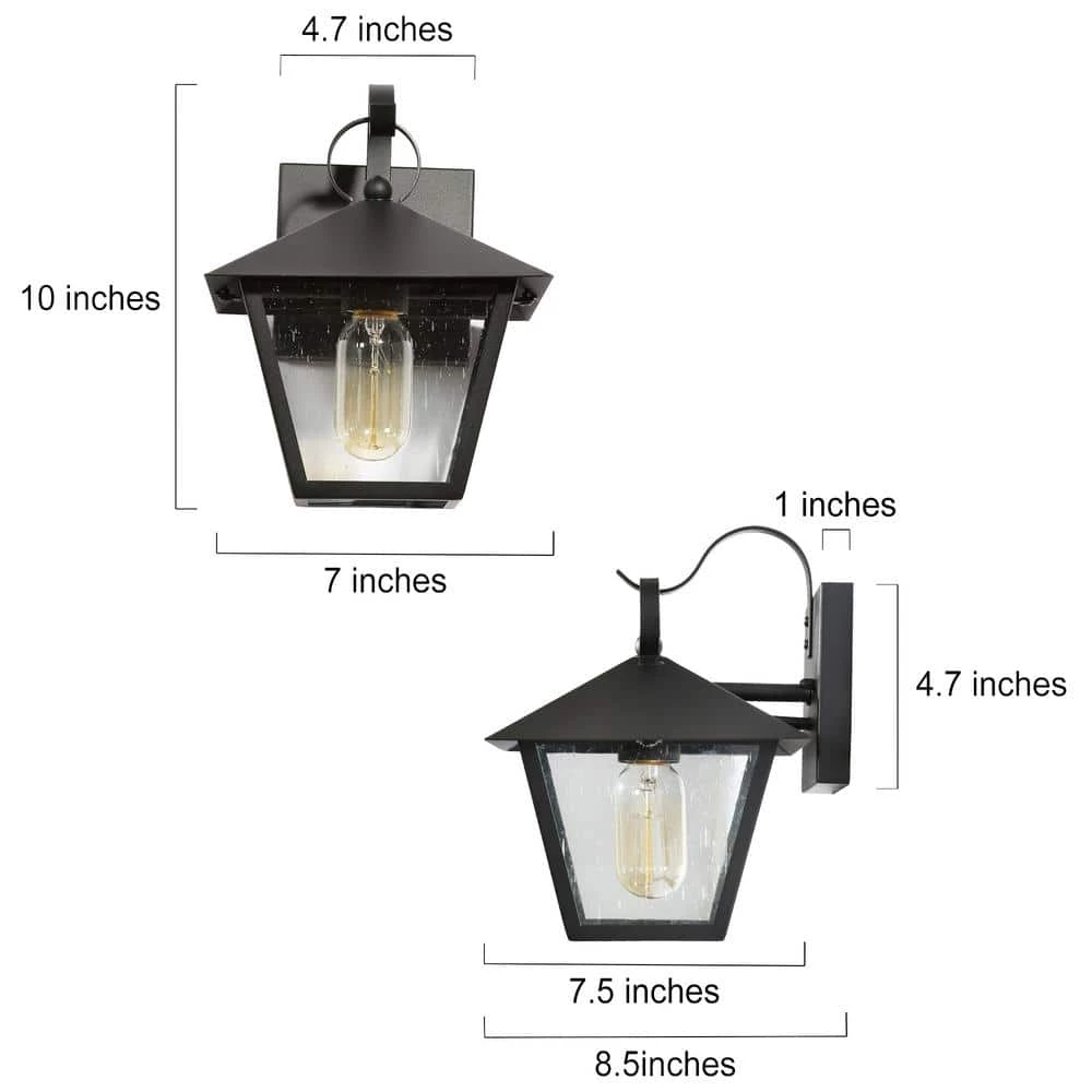 Farmhouse Black Outdoor Wall Light, 10 in. H 1-Light Modern Cage Outdoor Wall Lantern Sconce with Seeded Glass Shade by Uolfin - Image 5