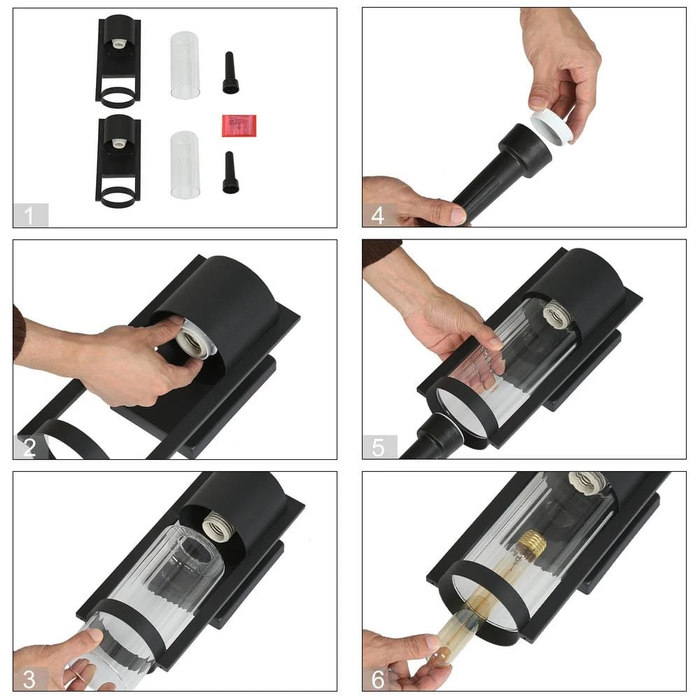 1-Light Modern Black Non-Solar Hardwired Outdoor Wall Lantern Sconce with Clear Glass Shade (2-Pack) by Uolfin - Image 5