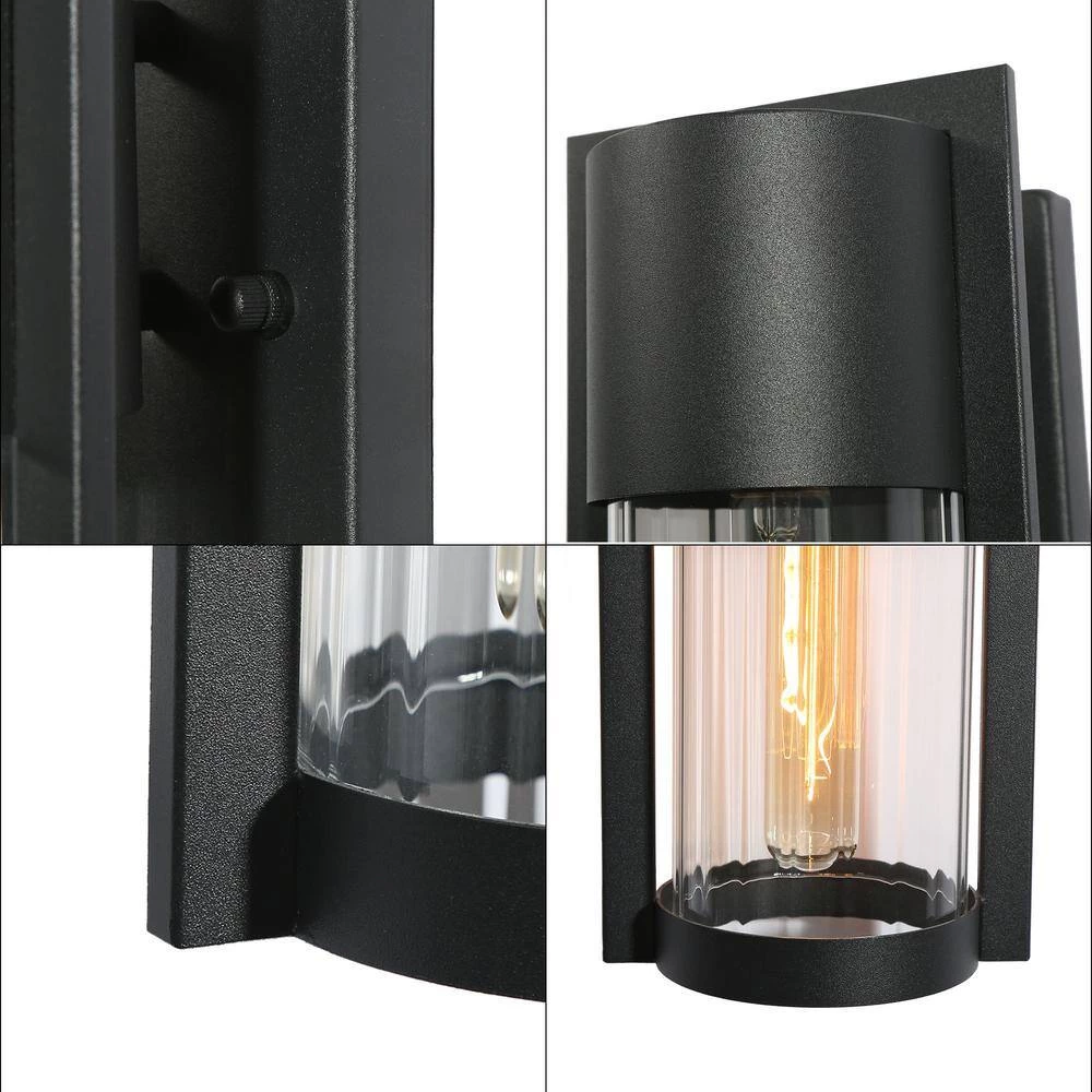 1-Light Modern Black Non-Solar Hardwired Outdoor Wall Lantern Sconce with Clear Glass Shade (2-Pack) by Uolfin - Image 4