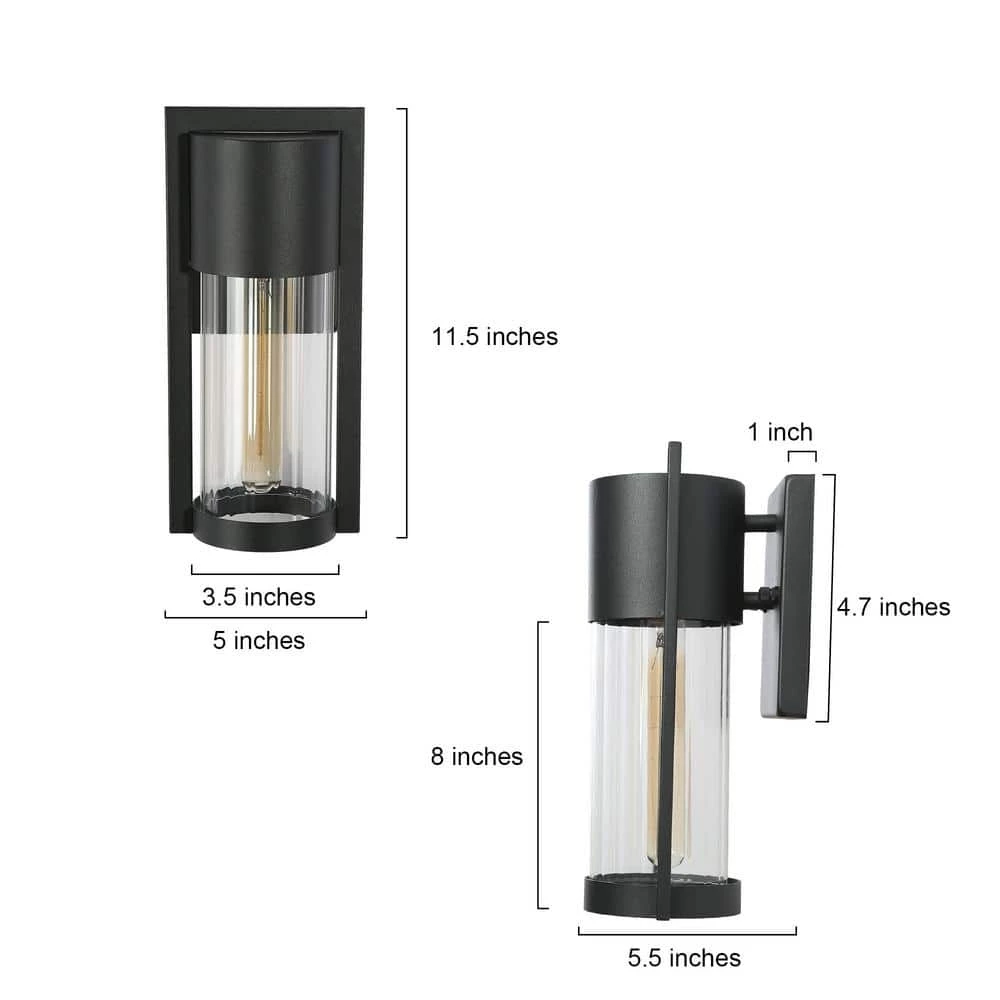 1-Light Modern Black Non-Solar Hardwired Outdoor Wall Lantern Sconce with Clear Glass Shade (2-Pack) by Uolfin - Image 3