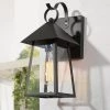 Modern Black Outdoor Wall Light Ceno 1-Light Cage Outdoor Wall Sconce Light with Seeded Glass Shade 1-Pack by Uolfin