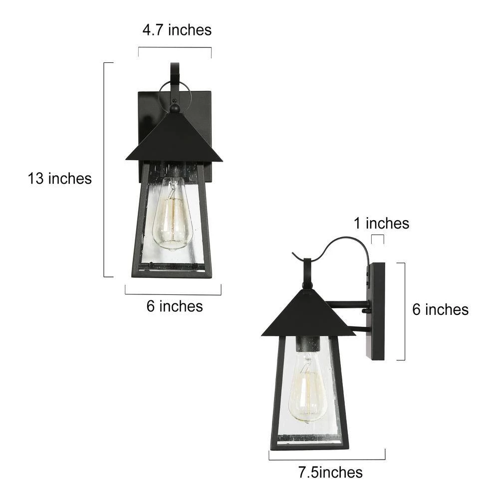 Modern Black Outdoor Wall Light Ceno 1-Light Cage Outdoor Wall Sconce Light with Seeded Glass Shade 1-Pack by Uolfin - Image 4