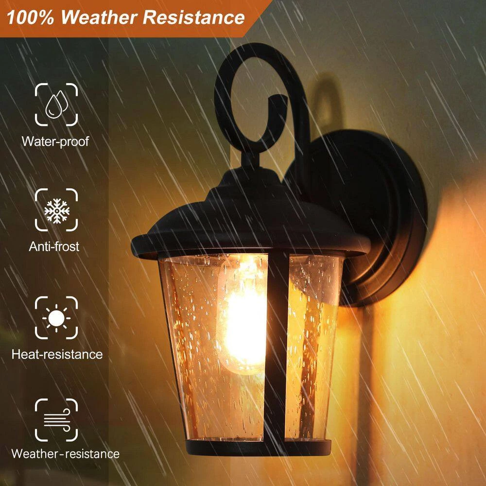 Modern Lantern Outdoor Wall Sconce Luxe 1-Light Black Cylinder Outdoor Wall Sconce with Clear Glass Shade (2-Pack) by Uolfin - Image 4