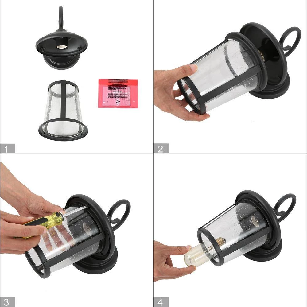 Modern Lantern Outdoor Wall Sconce Luxe 1-Light Black Cylinder Outdoor Wall Sconce with Clear Glass Shade (2-Pack) by Uolfin - Image 7