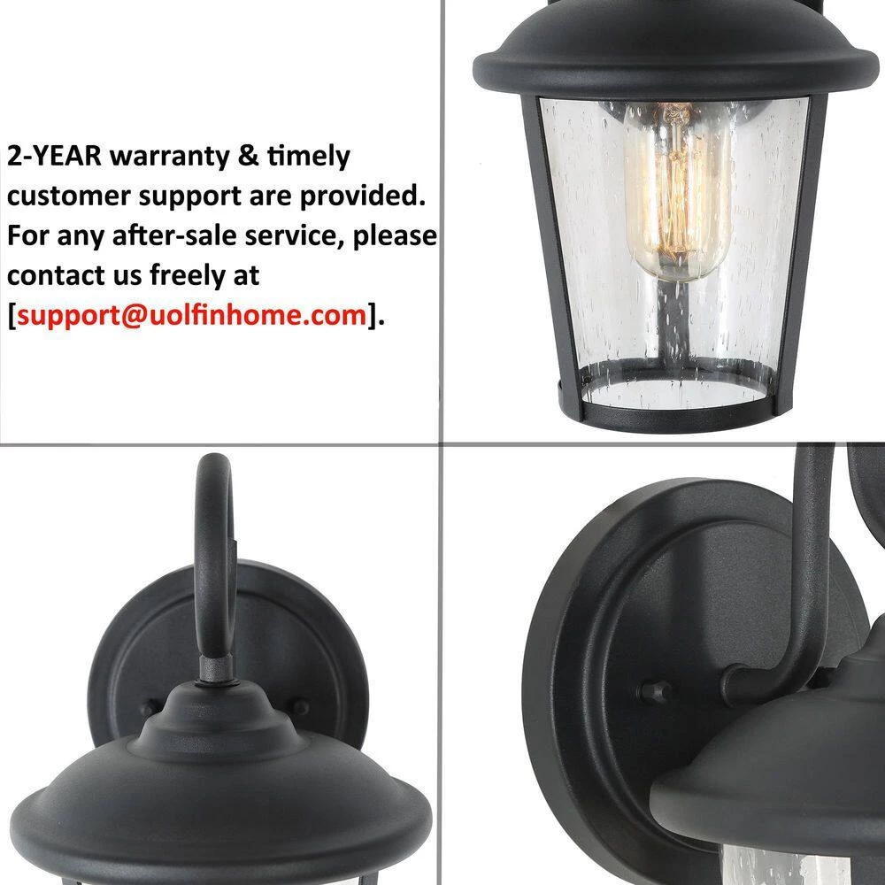 Modern Lantern Outdoor Wall Sconce Luxe 1-Light Black Cylinder Outdoor Wall Sconce with Clear Glass Shade (2-Pack) by Uolfin - Image 3