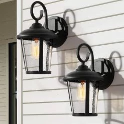 Modern Lantern Outdoor Wall Sconce Luxe 1-Light Black Cylinder Outdoor Wall Sconce with Clear Glass Shade (2-Pack) by Uolfin