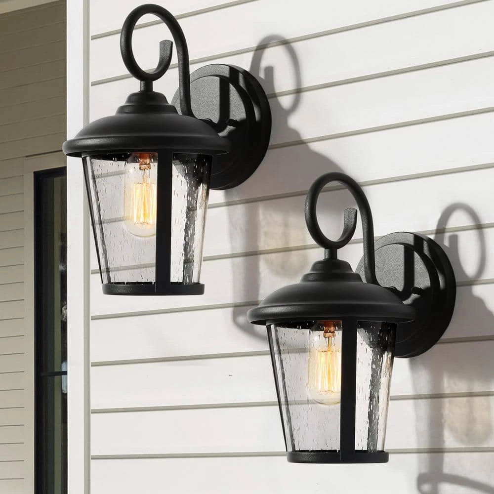Modern Lantern Outdoor Wall Sconce Luxe 1-Light Black Cylinder Outdoor Wall Sconce with Clear Glass Shade (2-Pack) by Uolfin
