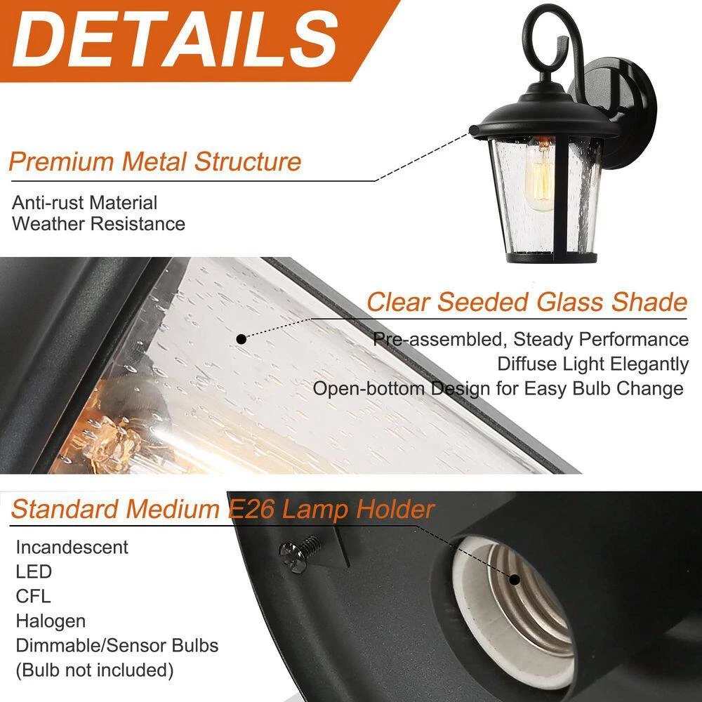 Modern Lantern Outdoor Wall Sconce Luxe 1-Light Black Cylinder Outdoor Wall Sconce with Clear Glass Shade (2-Pack) by Uolfin - Image 5