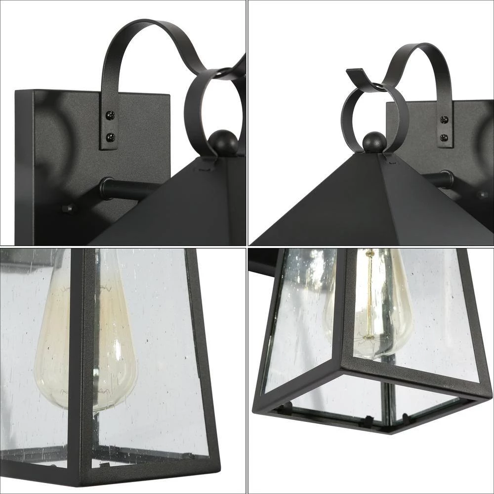 Modern Cage Outdoor Wall Light 1-Light Black Outdoor Wall Lantern Sconce Light with Seeded Glass Shade (2-Pack) by Uolfin - Image 5