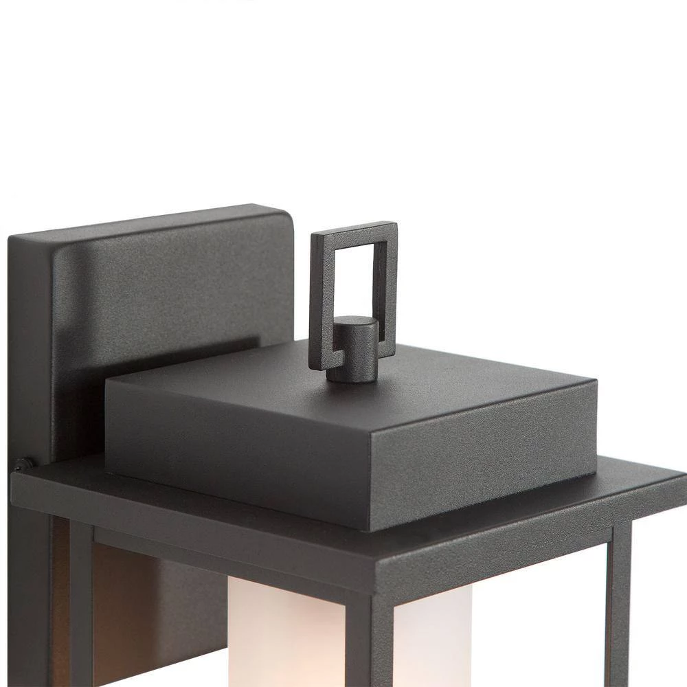 Modern Black Outdoor Light Fixtures, 1-Light Textured Square Outdoor Wall Lantern Sconce with Frosted Glass Shade by Uolfin - Image 7