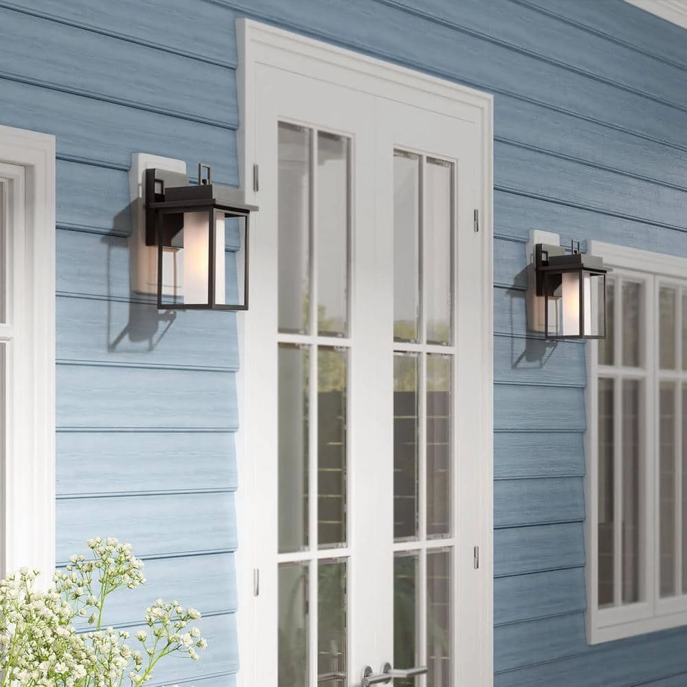 Modern Black Outdoor Light Fixtures, 1-Light Textured Square Outdoor Wall Lantern Sconce with Frosted Glass Shade by Uolfin - Image 8