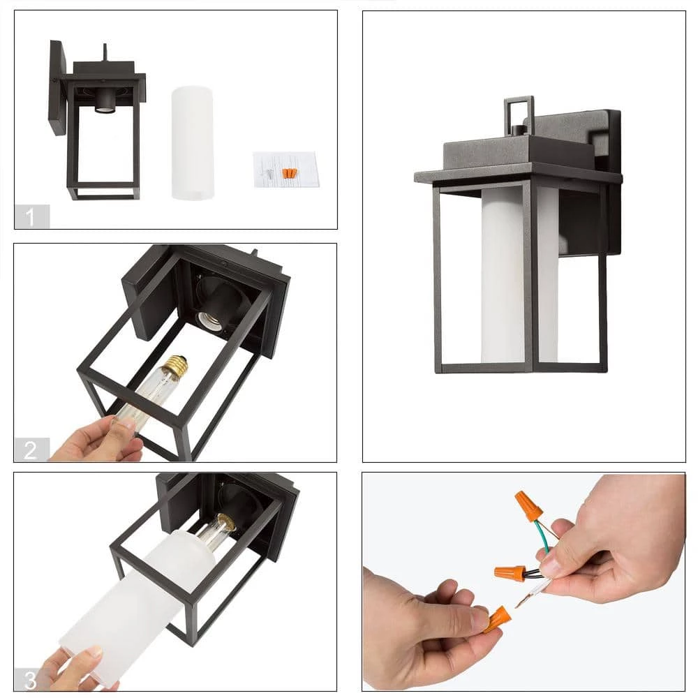 Modern Black Outdoor Light Fixtures, 1-Light Textured Square Outdoor Wall Lantern Sconce with Frosted Glass Shade by Uolfin - Image 6