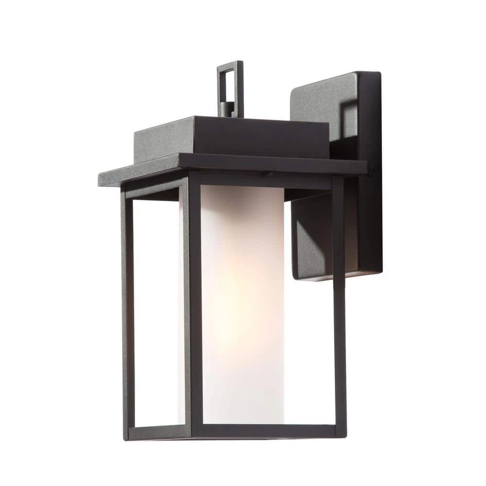 Modern Black Outdoor Light Fixtures, 1-Light Textured Square Outdoor Wall Lantern Sconce with Frosted Glass Shade by Uolfin - Image 5