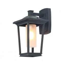 Cumax 1-Light Black Outdoor Wall Lantern Hardwired Sconce With Frosted Glass Shade by Uolfin