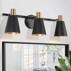 Modern Black Bathroom Vanity Light, Fenmore 22 in. 3-Light Gold Funnel Bell Bathroom Vanity Light by Uolfin