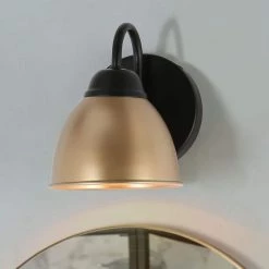 5 in. Modern Wall Sconce, 1-Light Industrial Black and Gold Bathroom Vanity Light with Metal Bowl Shade by Uolfin