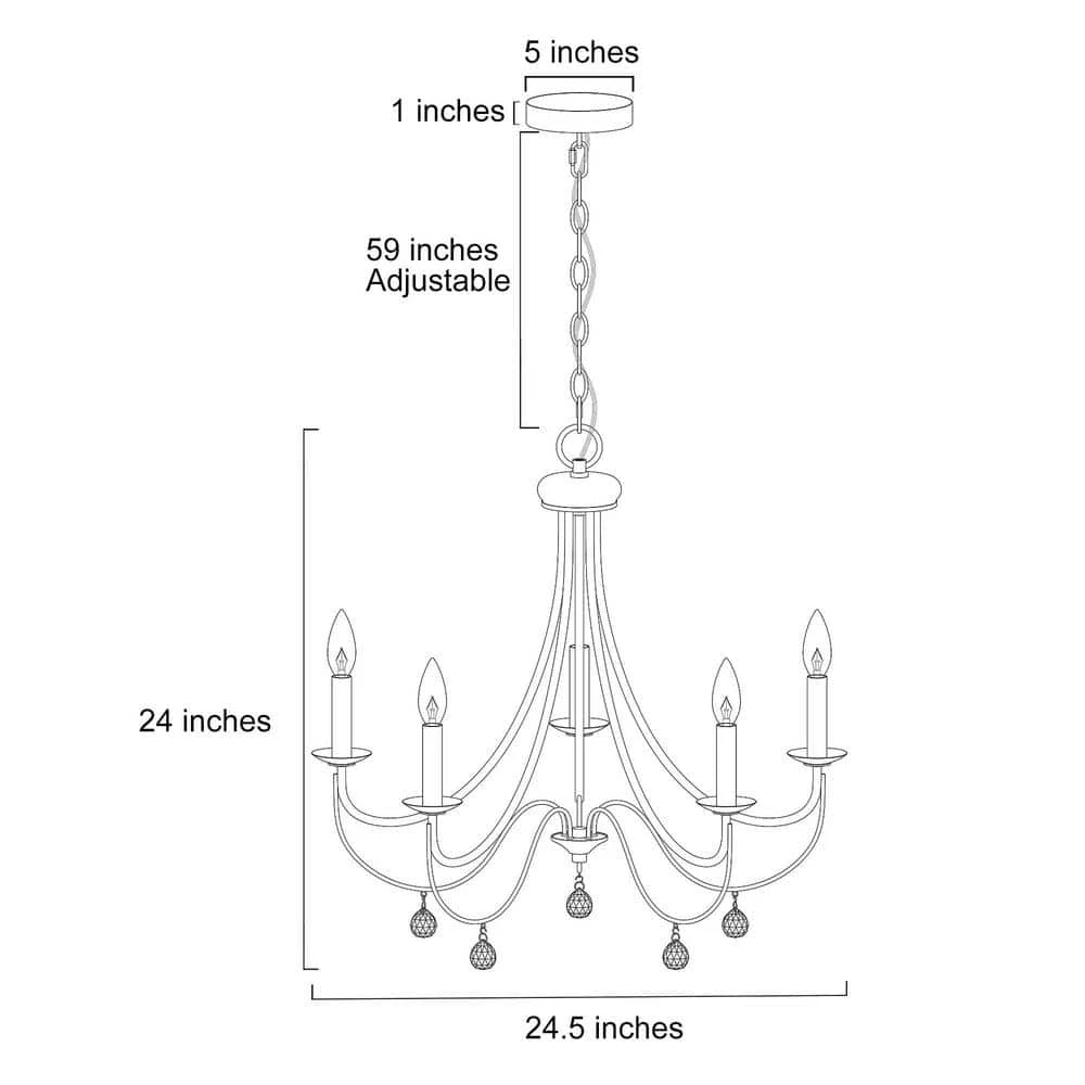 Modern Island Candlestick Chandelier Light Delilah 24" 5-Light Large Matte Black Chandelier with Crystal Pendant Drops by Uolfin - Image 5