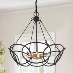 Modern Industrial Island Chandelier Lights, 4-Light Black and Gold Transitional Chandelier Pendant Light for Living Room by Uolfin