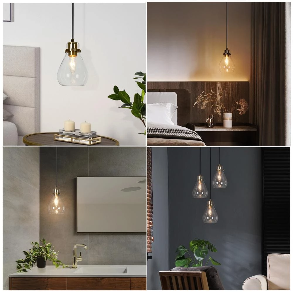 Modern Teardrop Pendant Lighting 1-Light Hanging Brass Pendant Light(s) Mini Glass Pendant Light(s) for Kitchen Island by Uolfin - Image 3