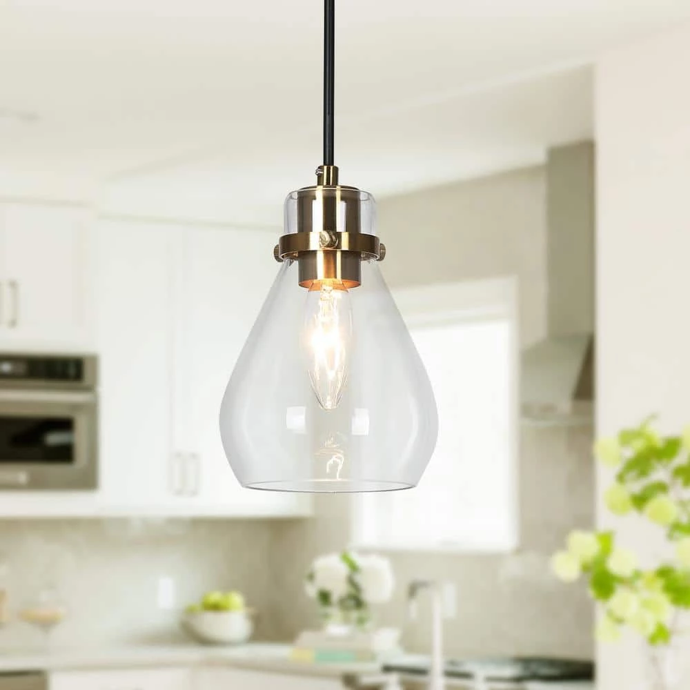 Modern Teardrop Pendant Lighting 1-Light Hanging Brass Pendant Light(s) Mini Glass Pendant Light(s) for Kitchen Island by Uolfin - Image 6