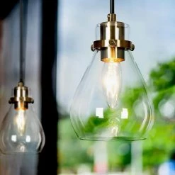 Modern Teardrop Pendant Lighting 1-Light Hanging Brass Pendant Light(s) Mini Glass Pendant Light(s) for Kitchen Island by Uolfin