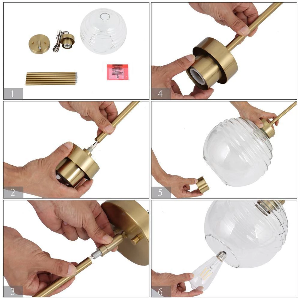 Modern Kitchen Island Pendant Light Bubble 1-Light Brass Gold Pendant Lighting with Clear Striped Glass Shade by Uolfin - Image 6