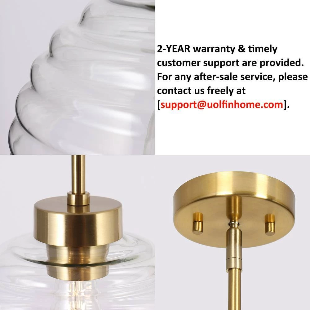 Modern Kitchen Island Pendant Light Bubble 1-Light Brass Gold Pendant Lighting with Clear Striped Glass Shade by Uolfin - Image 5