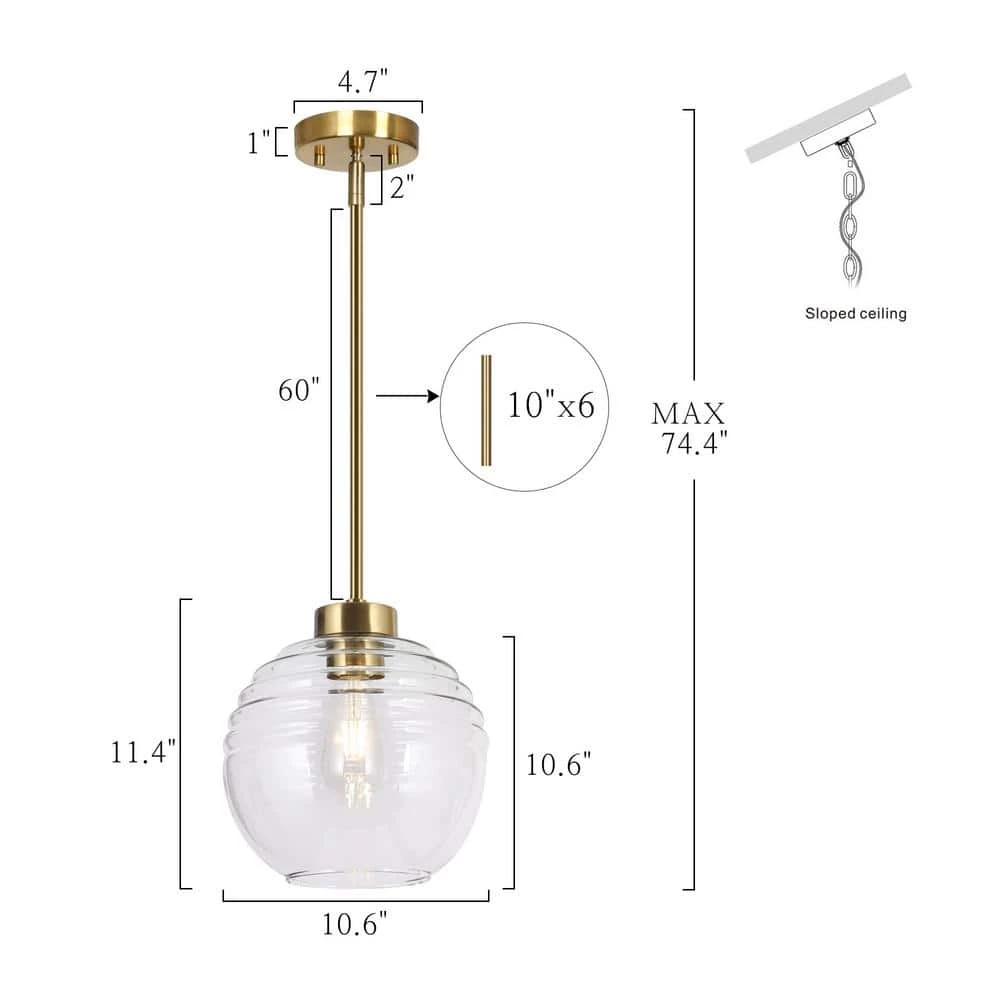 Modern Kitchen Island Pendant Light Bubble 1-Light Brass Gold Pendant Lighting with Clear Striped Glass Shade by Uolfin - Image 4