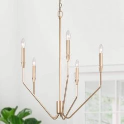 Modern Gold Candlestick Island Chandelier, 5-Light Transitional Chandelier Pendant Light for Kitchen Bedroom by Uolfin