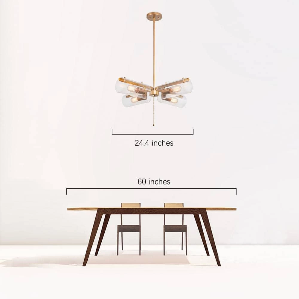 Modern Farmhouse Chandelier Island, Loe 4-Light Gold Island Cylinder Chandelier Pendant Light with Seeded Clear Shade by Uolfin - Image 3