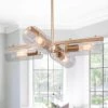 Modern Farmhouse Chandelier Island, Loe 4-Light Gold Island Cylinder Chandelier Pendant Light with Seeded Clear Shade by Uolfin