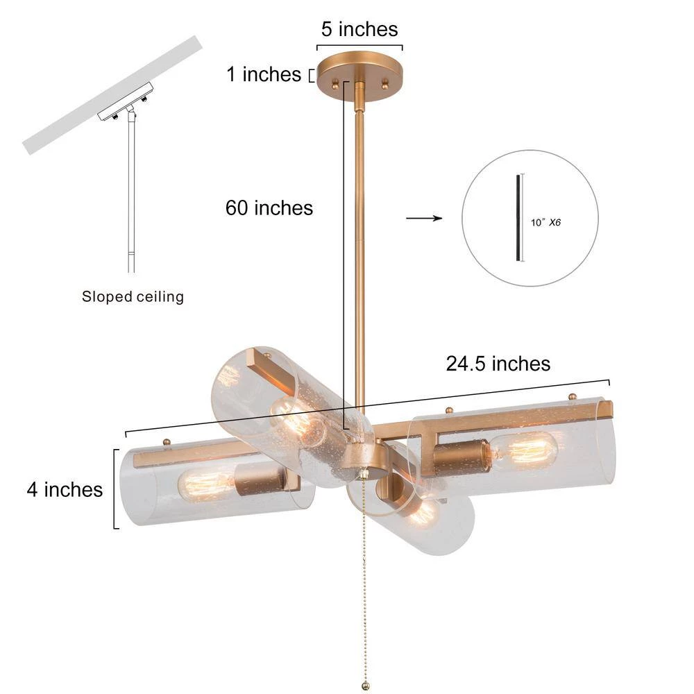 Modern Farmhouse Chandelier Island, Loe 4-Light Gold Island Cylinder Chandelier Pendant Light with Seeded Clear Shade by Uolfin - Image 2