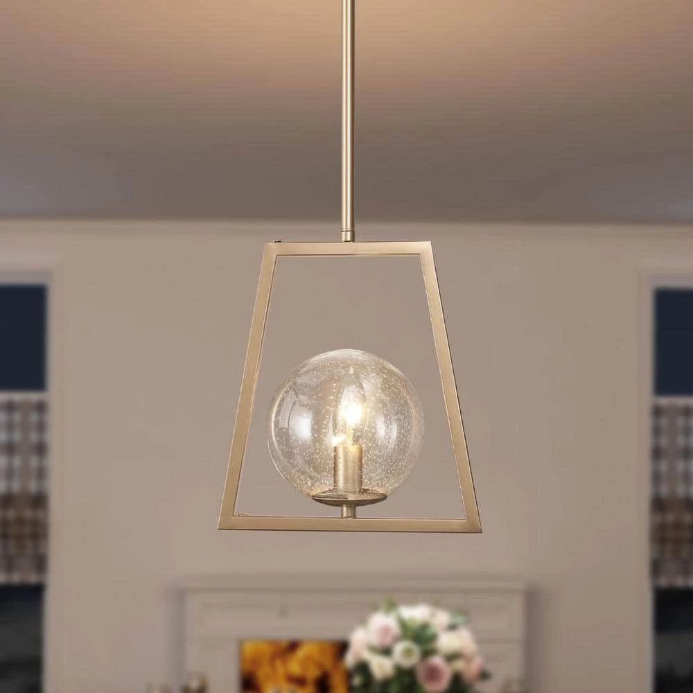 Modern Brass Gold Geometric Pendant Light, Naomi 1-Light Industrial Island Dining Room Pendant Light by Uolfin - Image 4