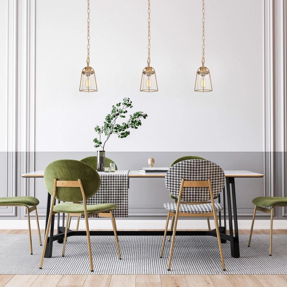 Farmhouse Gold Bell Pendant Light, 1-Light Modern Mini Bedroom Ceiling Pendant Light with Caged Seeded Glass Shade by Uolfin - Image 6