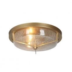 Modern Farmhouse Circle Flush Mount Lighting, 3-Light Gold Transitional Round Ceiling Lights with Crackle Glass Shade by Uolfin