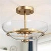 Camila 3-Light Brass Gold Semi-Flush Mount Modern Ceiling Light with Seeded Glass Shade by Uolfin