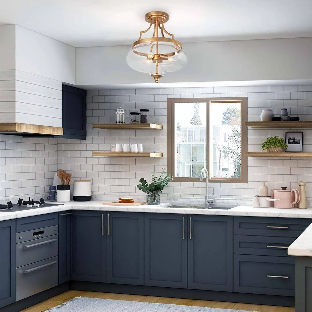 Modern Round Ceiling Light 3-Light Gold Circle Semi-Flush Mount Light with Clear Glass Shade by Uolfin - Image 3